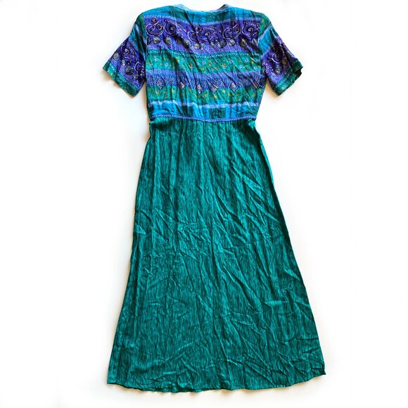 Vintage Rabbit Designs Dress Size 2P Made In USA Shoulder Pads Maxi Dress Green - Picture 6 of 9